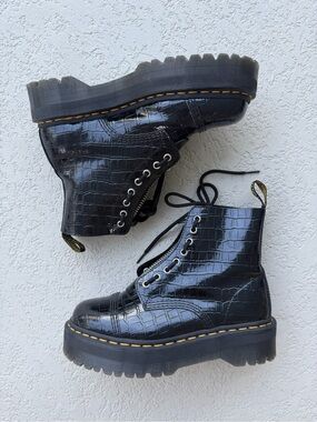 Dr. Martens Sinclair Patent Leather Croc-Embossed Platform Lace-Up Boots